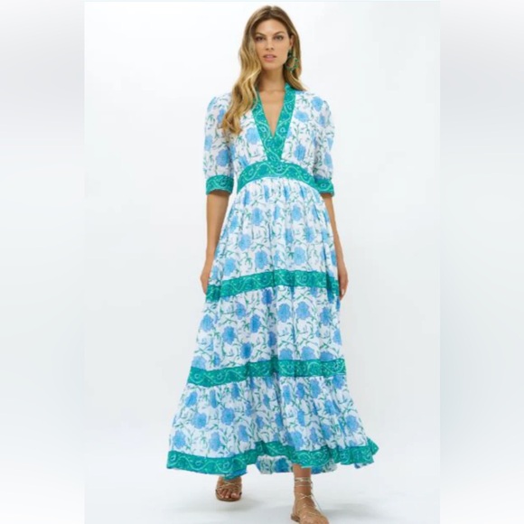 Oliphant Cuffed V-Neck Maxi Dress in Poppy Blue Size M - Picture 8 of 13